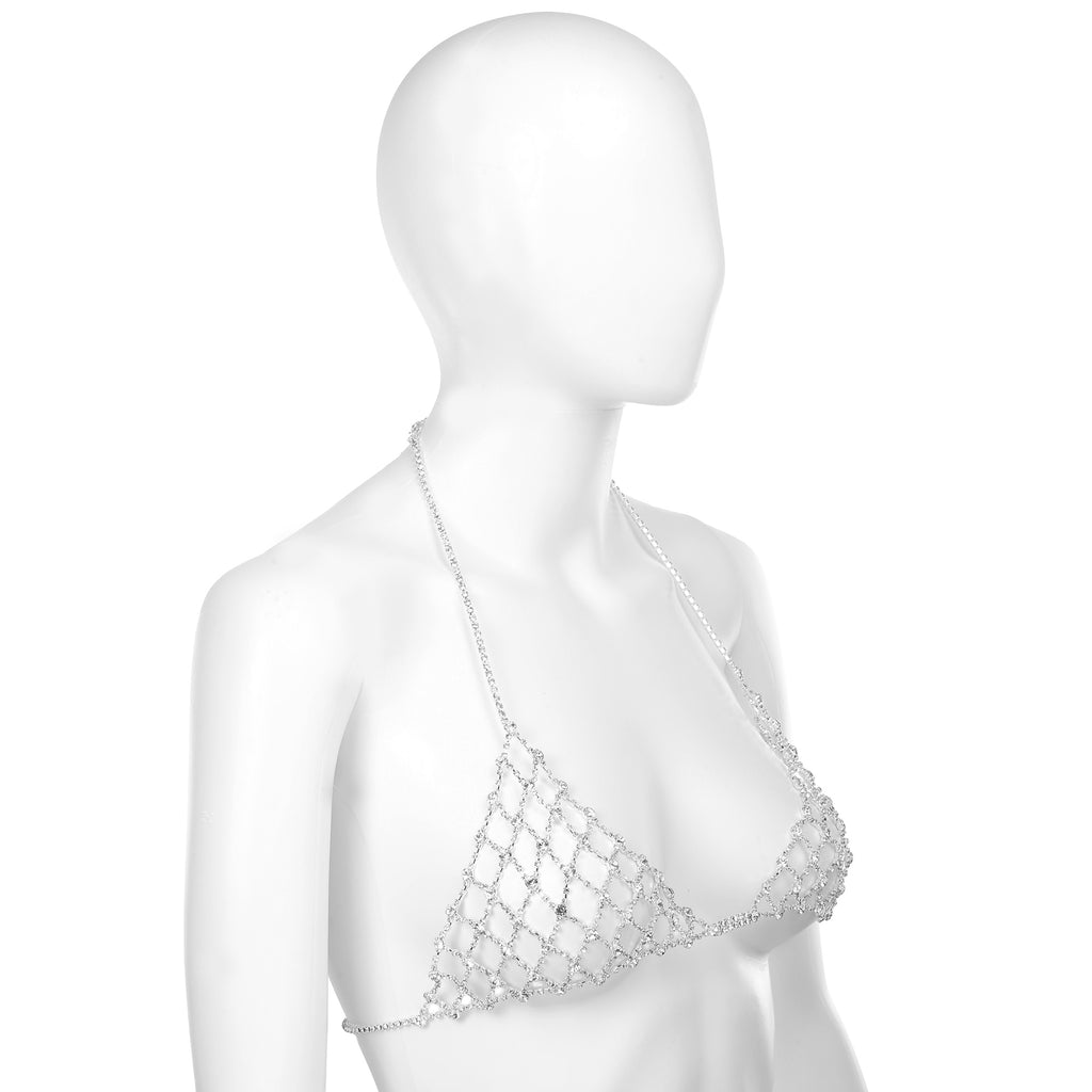 Silver Rhinestone Bra Halter Body Chain by Fetish Pleasure Play