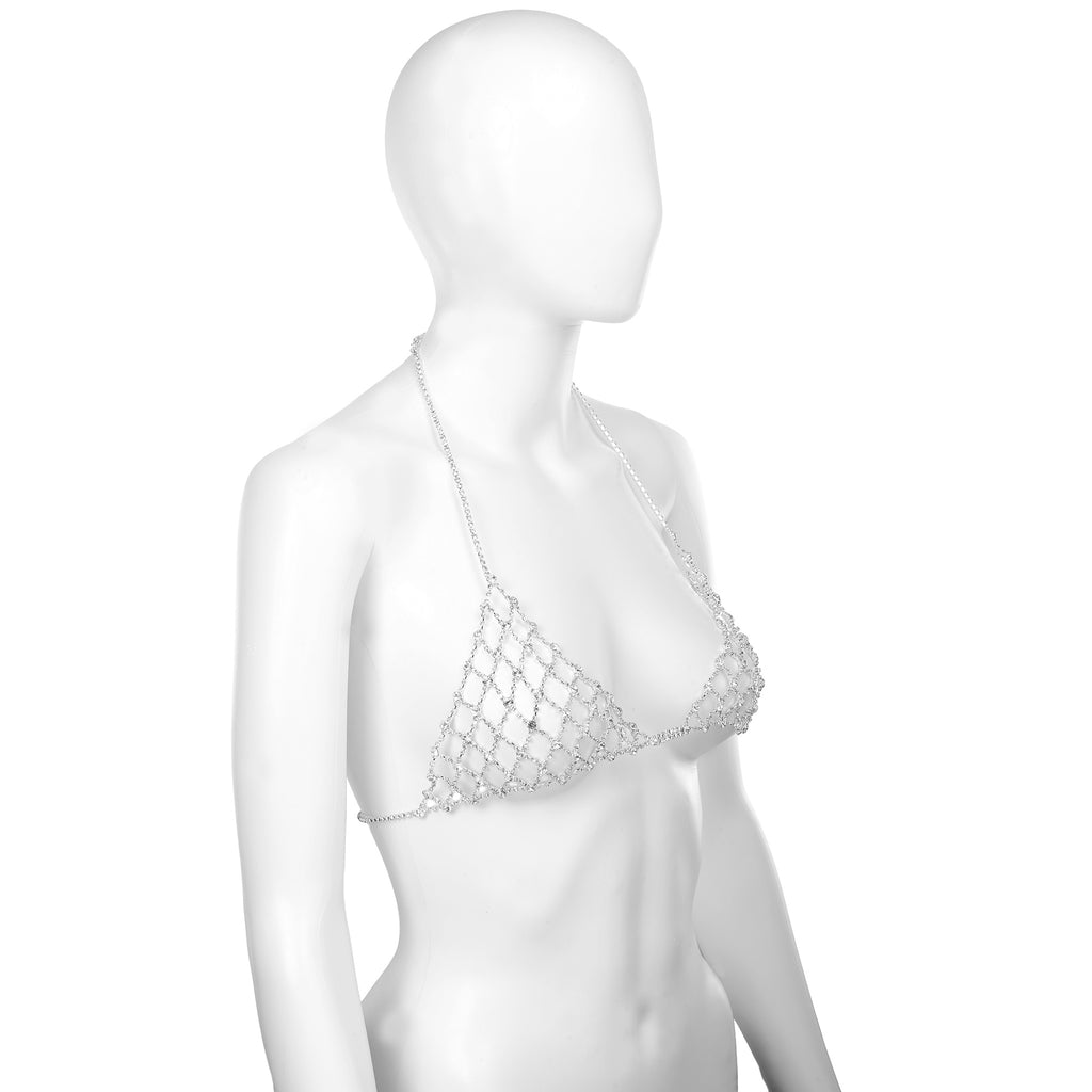 Silver Rhinestone Bra Halter Body Chain by Fetish Pleasure Play