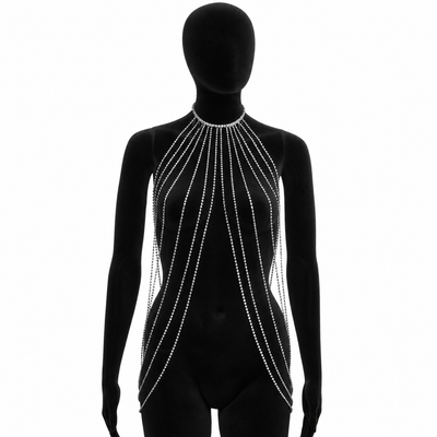 Silver Rhinestone Cascading Body Chain Draped Body Jewelry