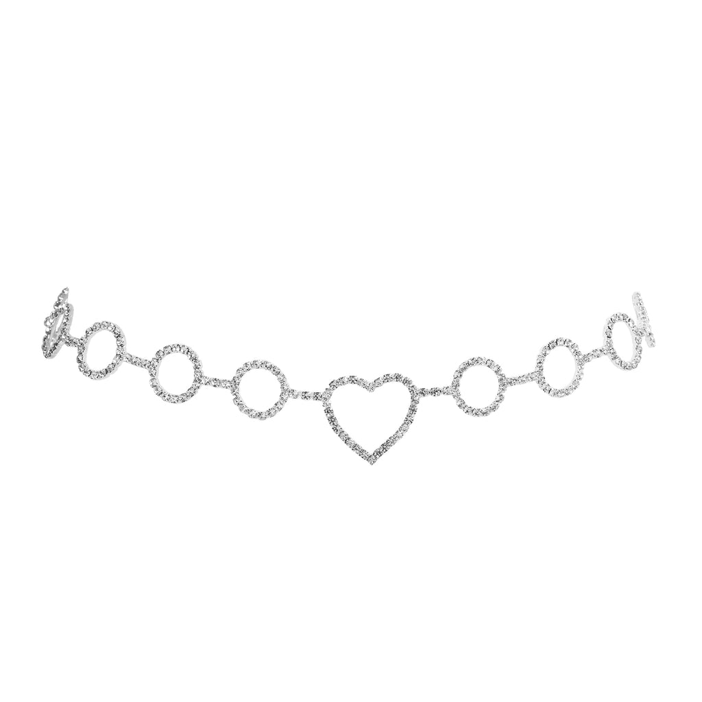 Silver Rhinestone Heart Waist Belly Body Chain Belt