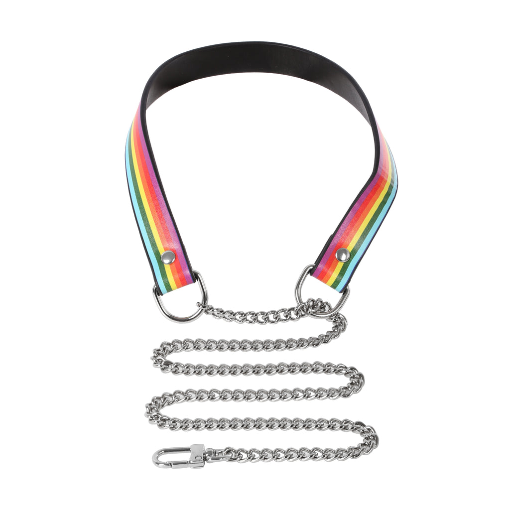 Pride Choker Collar and Leash by Fetish Pleasure Play, Black, Medium
