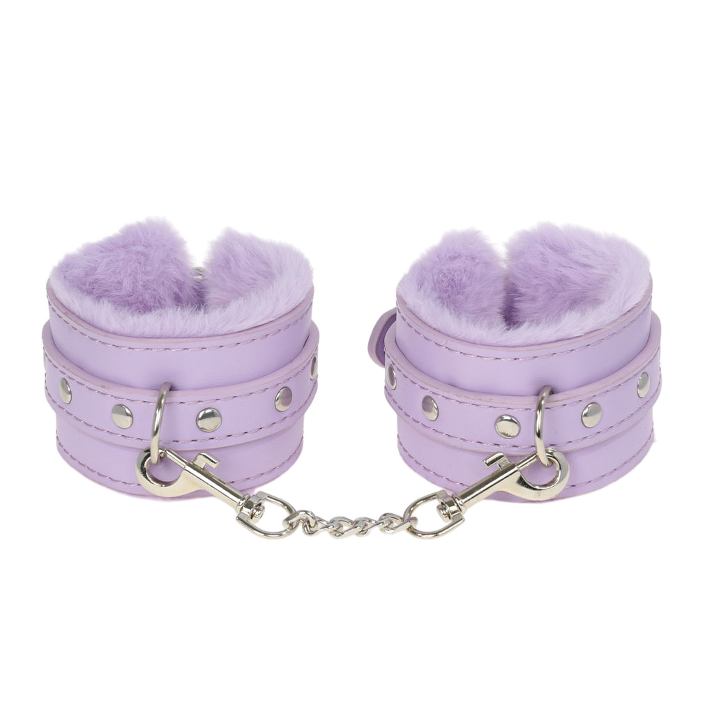 Lavender Fluffy Wrist Cuffs with Chain by Fetish Pleasure Play