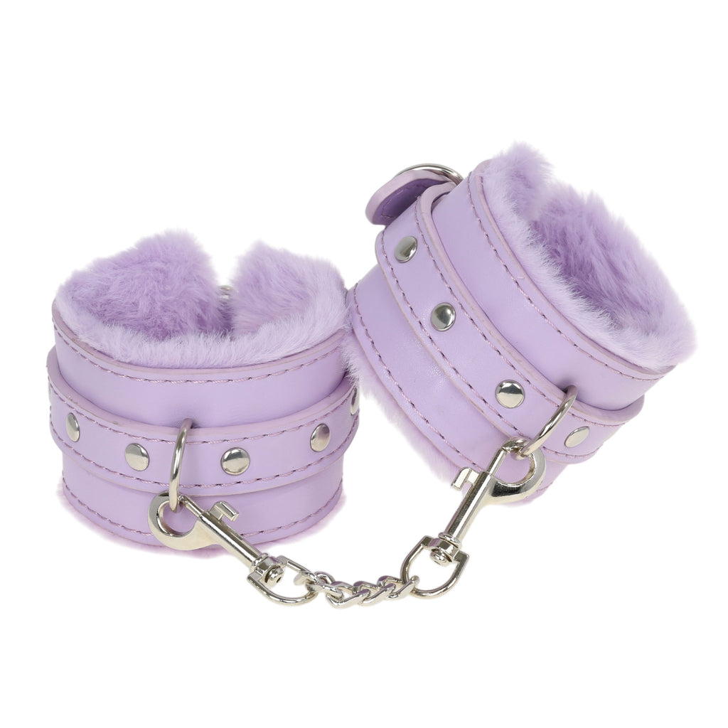 Lavender Fluffy Wrist Cuffs with Chain by Fetish Pleasure Play