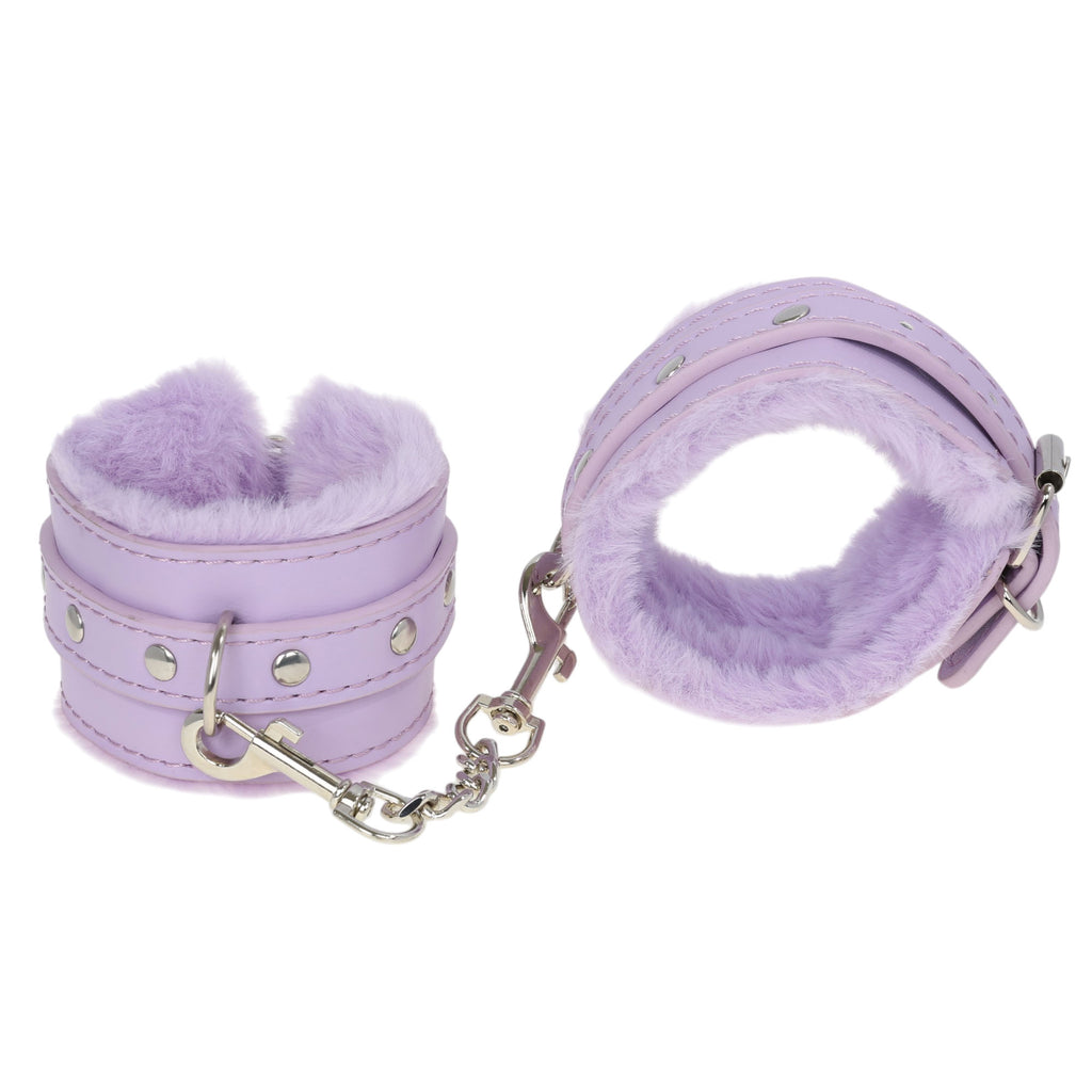 Lavender Fluffy Wrist Cuffs with Chain by Fetish Pleasure Play