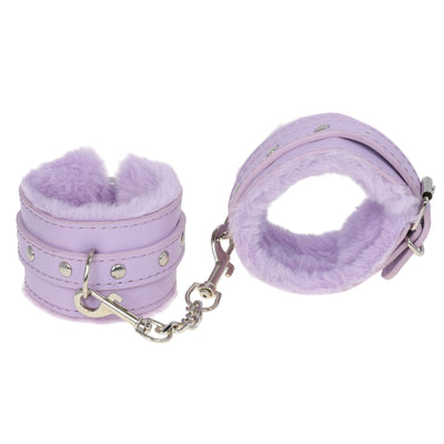 Lavender Fluffy Wrist Cuffs with Chain by Fetish Pleasure Play