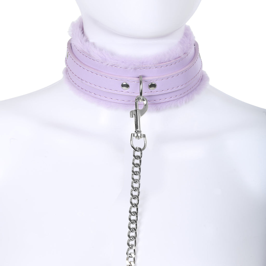 Lavender Fluffy Collar & Chain Leash by Fetish Pleasure Play