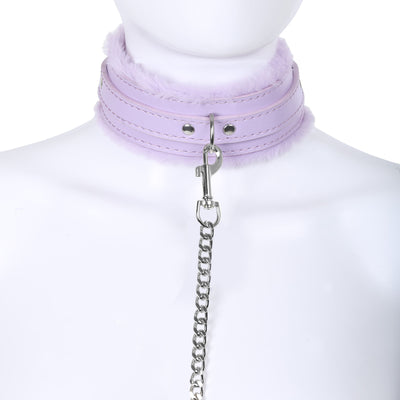 Lavender Fluffy Collar & Chain Leash by Fetish Pleasure Play