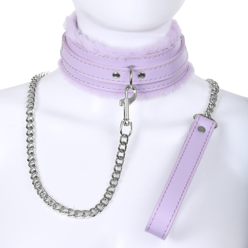 Lavender Fluffy Collar & Chain Leash by Fetish Pleasure Play