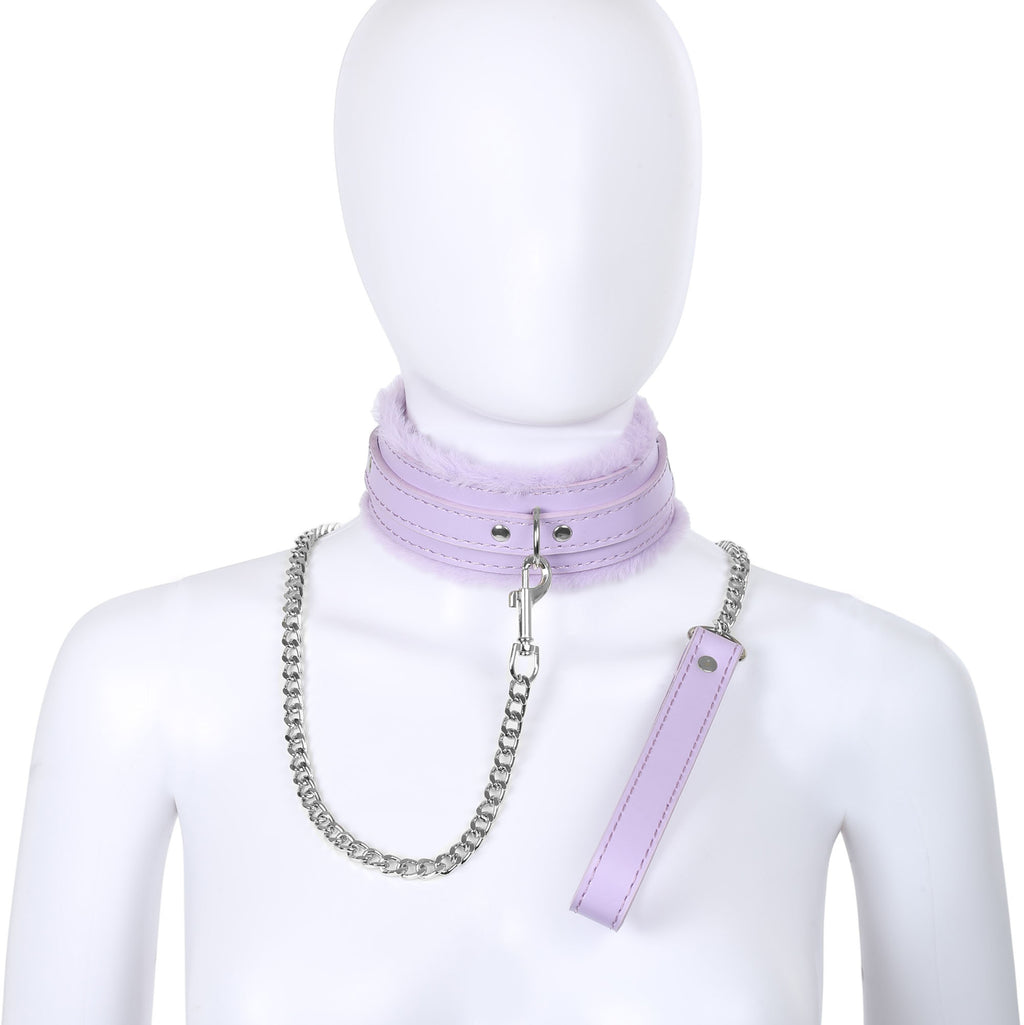 Lavender Fluffy Collar & Chain Leash by Fetish Pleasure Play