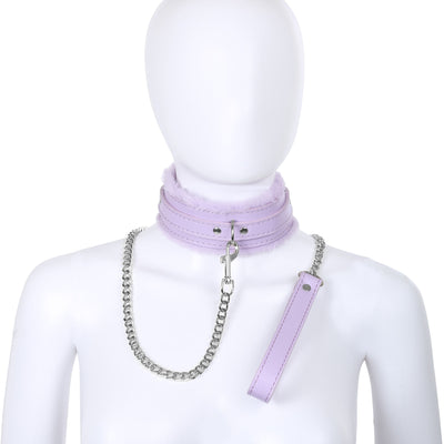 Lavender Fluffy Collar & Chain Leash by Fetish Pleasure Play