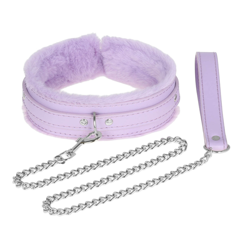Lavender Fluffy Collar & Chain Leash by Fetish Pleasure Play