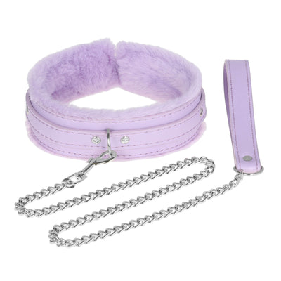 Lavender Fluffy Collar & Chain Leash by Fetish Pleasure Play
