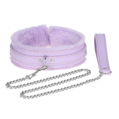 Lavender Fluffy Collar & Chain Leash by Fetish Pleasure Play