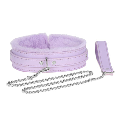 Lavender Fluffy Collar & Chain Leash by Fetish Pleasure Play