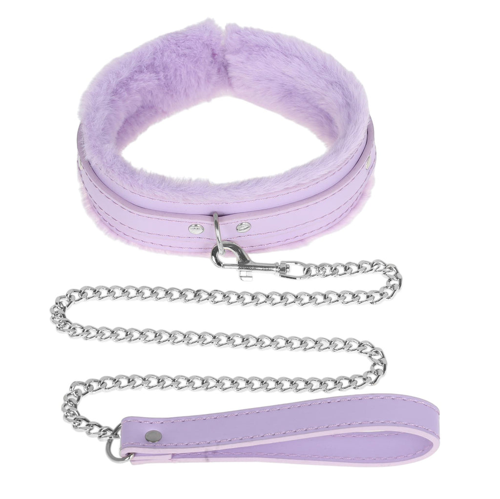 Lavender Fluffy Collar & Chain Leash by Fetish Pleasure Play