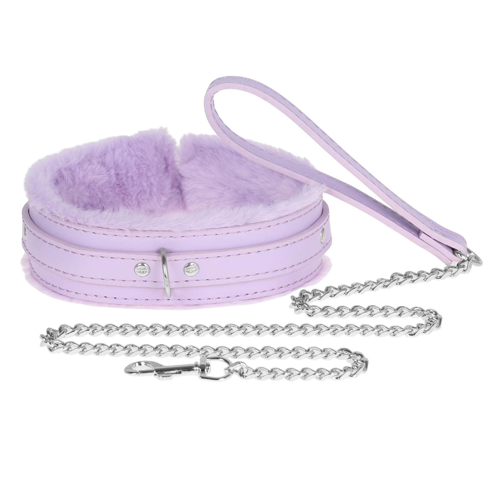 Lavender Fluffy Collar & Chain Leash by Fetish Pleasure Play