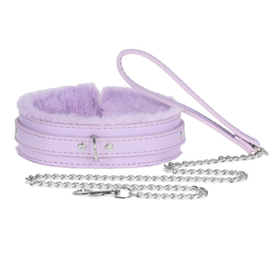 Lavender Fluffy Collar & Chain Leash by Fetish Pleasure Play