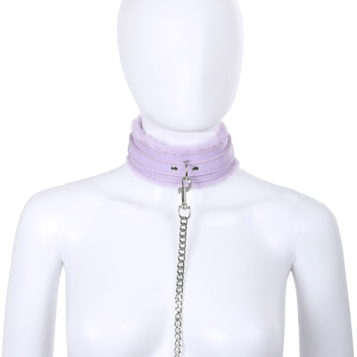 Lavender Fluffy Collar & Chain Leash by Fetish Pleasure Play