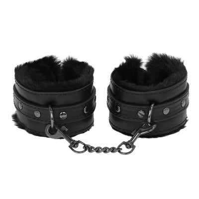 Black Fluffy Wrist Cuffs with Chain by Fetish Pleasure Play