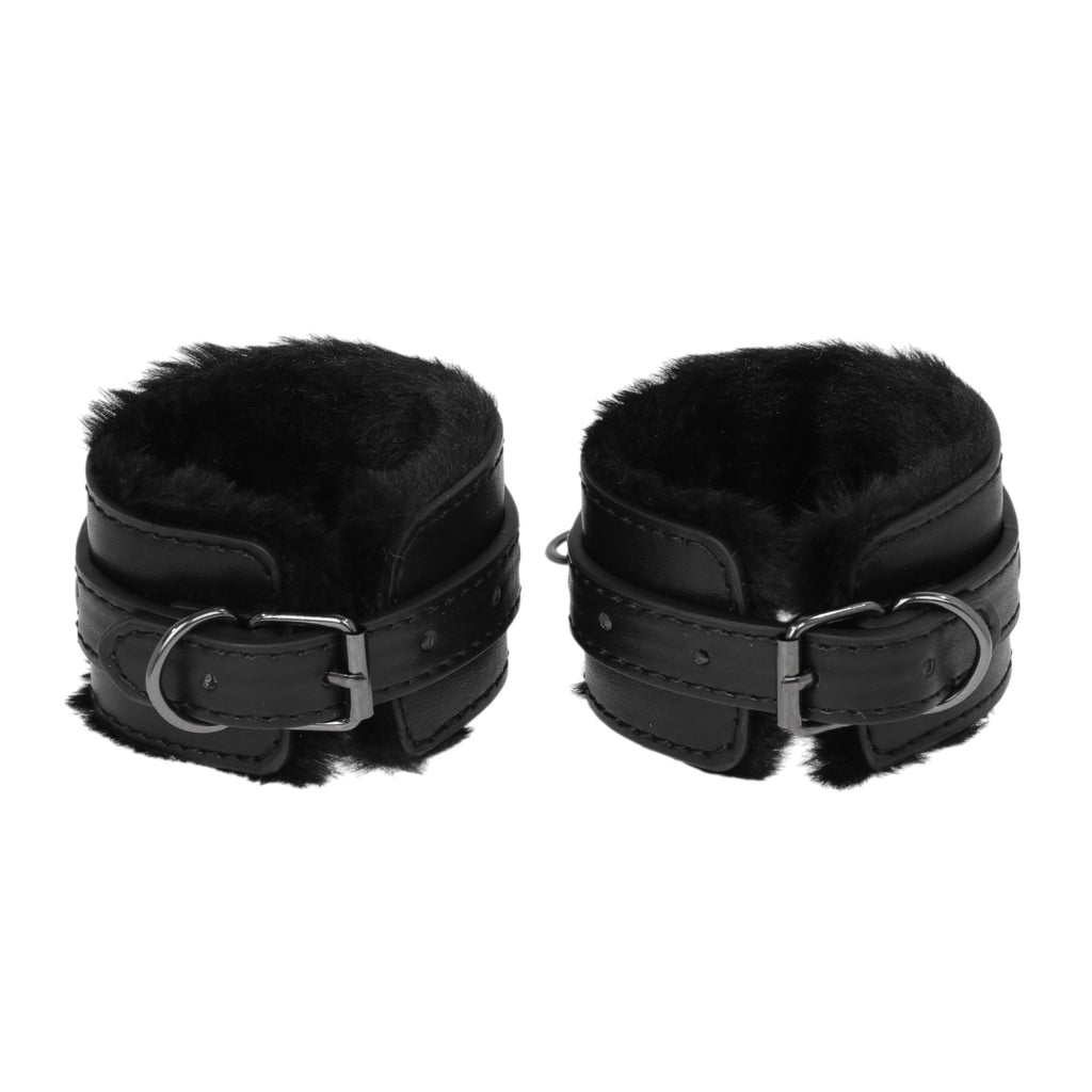 Black Fluffy Wrist Cuffs with Chain by Fetish Pleasure Play