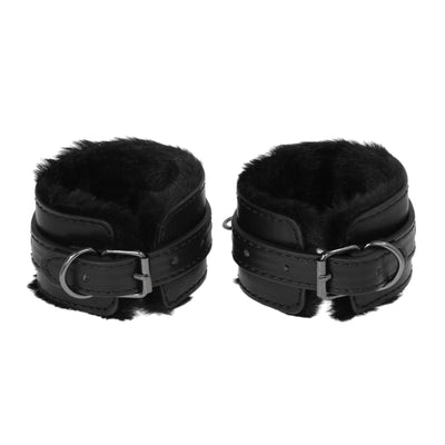 Black Fluffy Wrist Cuffs with Chain by Fetish Pleasure Play