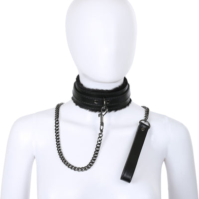 Black Fluffy Collar & Chain Leash by Fetish Pleasure Play