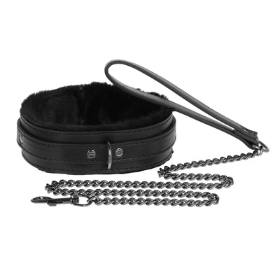 Black Fluffy Collar & Chain Leash by Fetish Pleasure Play