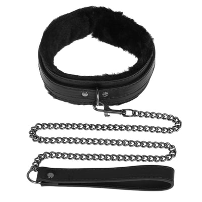 Black Fluffy Collar & Chain Leash by Fetish Pleasure Play