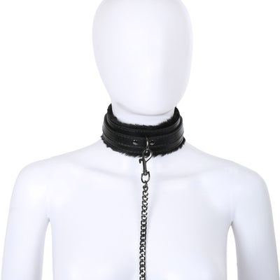 Black Fluffy Collar & Chain Leash by Fetish Pleasure Play