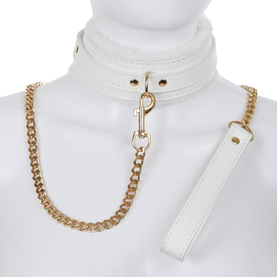 White Fluffy Collar & Chain Leash by Fetish Pleasure Play