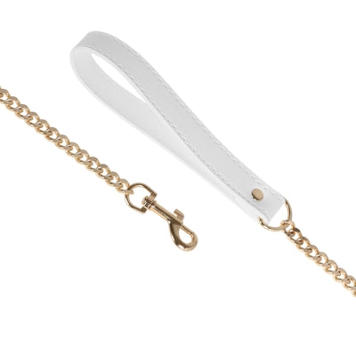 White Fluffy Collar & Chain Leash by Fetish Pleasure Play