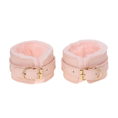 Pink Fluffy Wrist Cuffs with Gold Chain by Fetish Pleasure Play