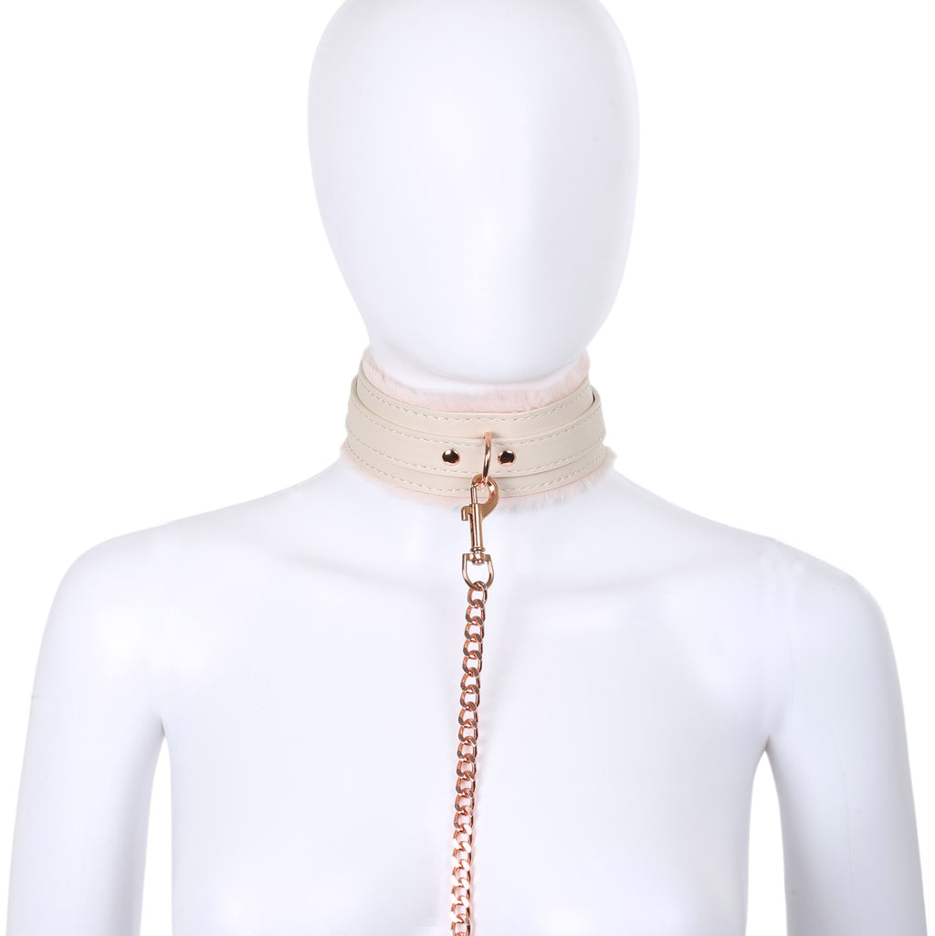Pink Fluffy Collar & Chain Leash by Fetish Pleasure Play