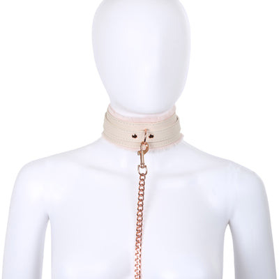 Pink Fluffy Collar & Chain Leash by Fetish Pleasure Play