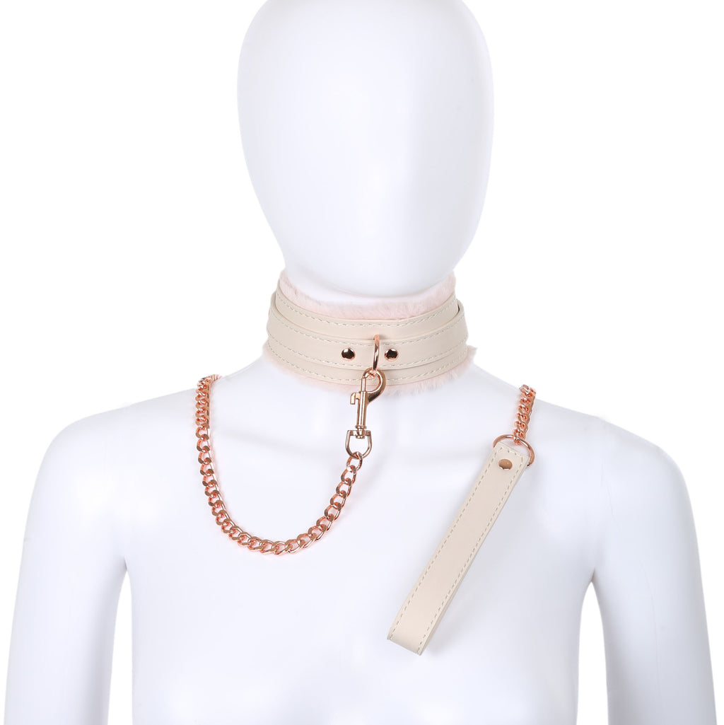 Pink Fluffy Collar & Chain Leash by Fetish Pleasure Play