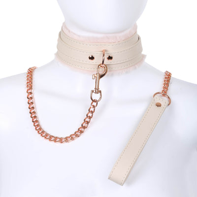 Pink Fluffy Collar & Chain Leash by Fetish Pleasure Play