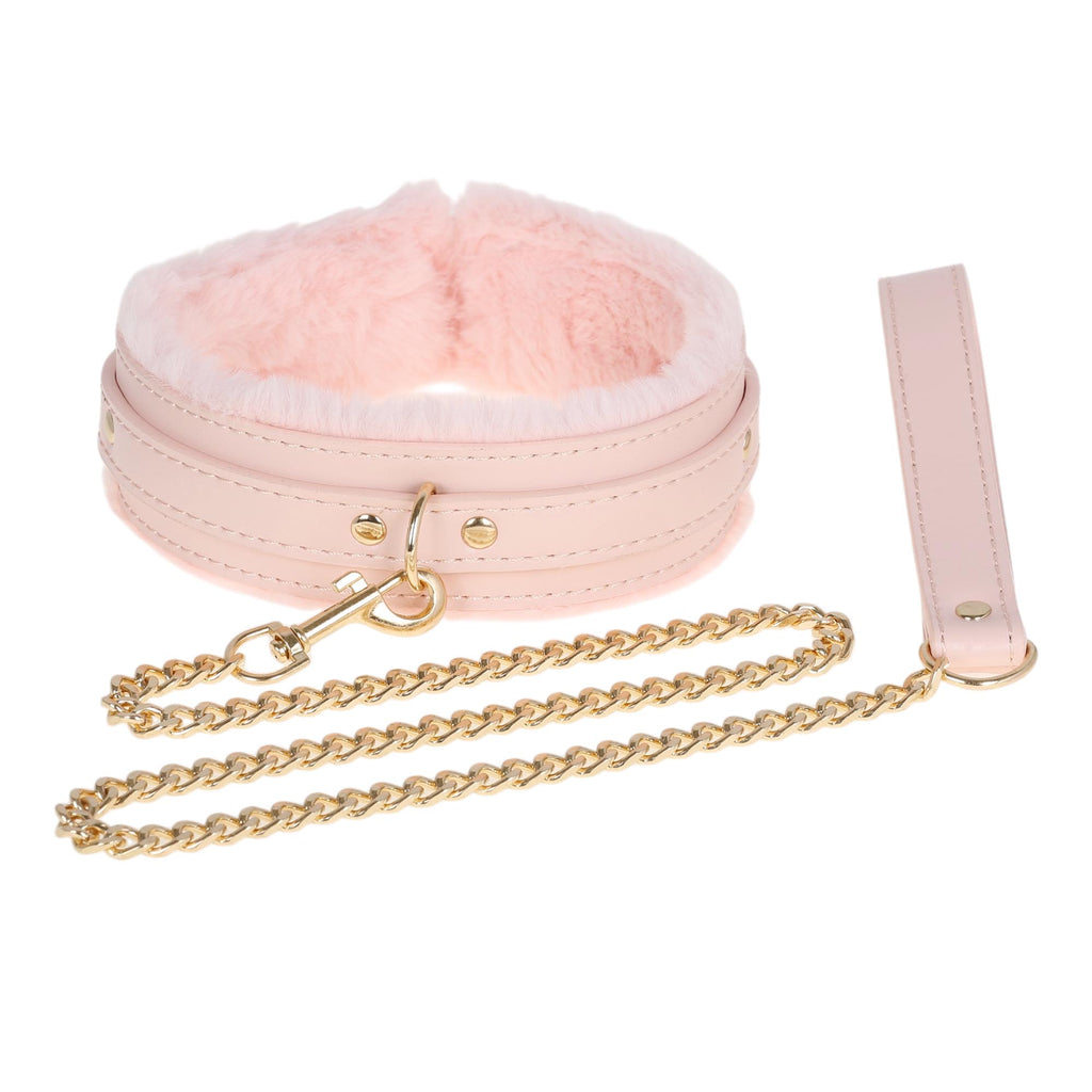 Pink Fluffy Collar & Chain Leash by Fetish Pleasure Play