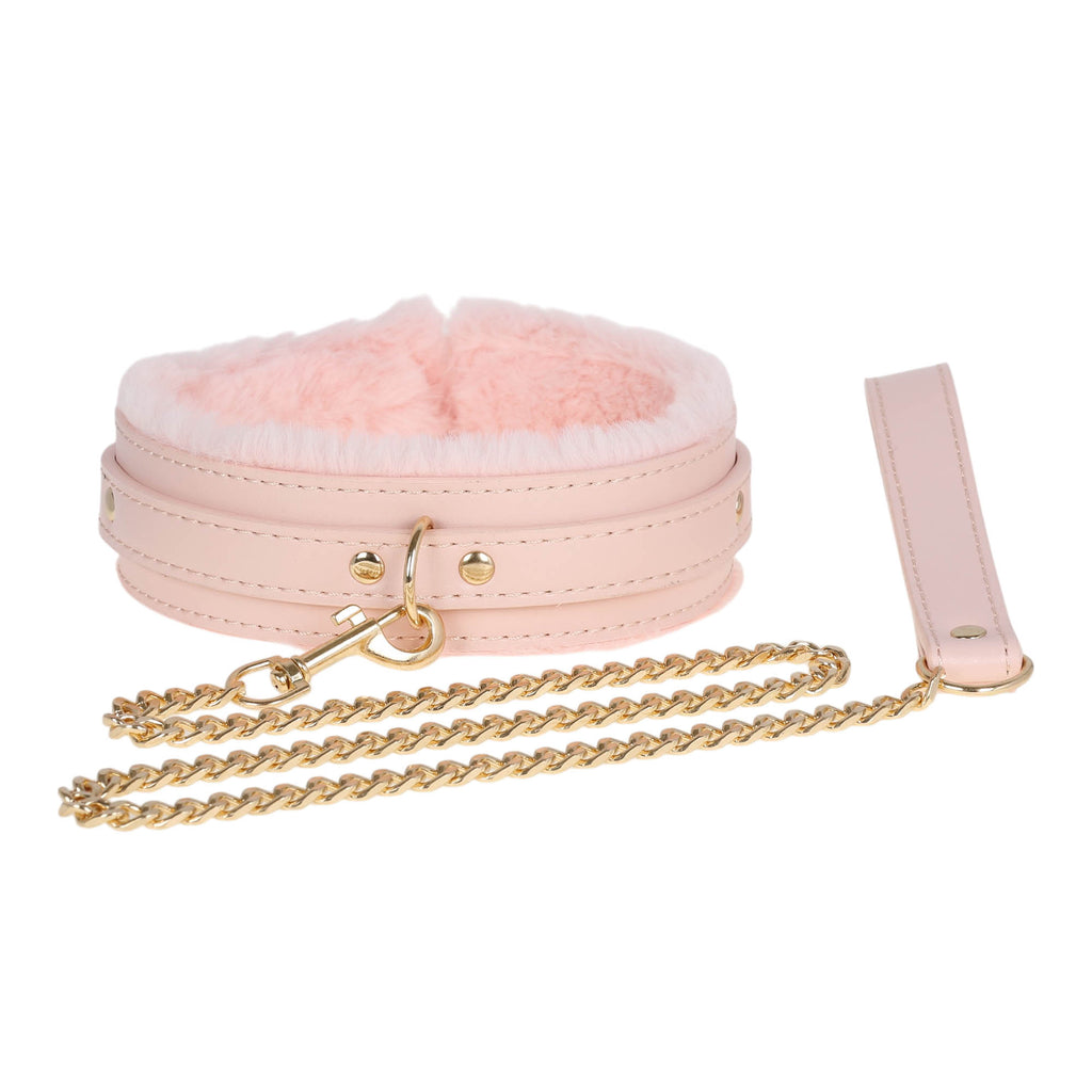 Pink Fluffy Collar & Chain Leash by Fetish Pleasure Play