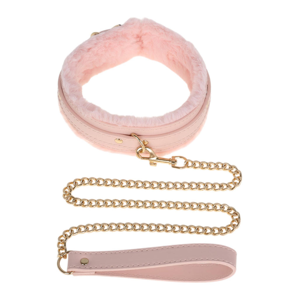 Pink Fluffy Collar & Chain Leash by Fetish Pleasure Play