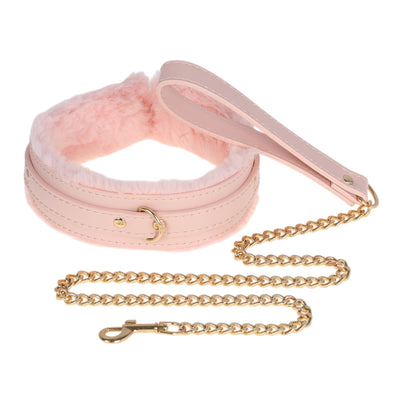 Pink Fluffy Collar & Chain Leash by Fetish Pleasure Play