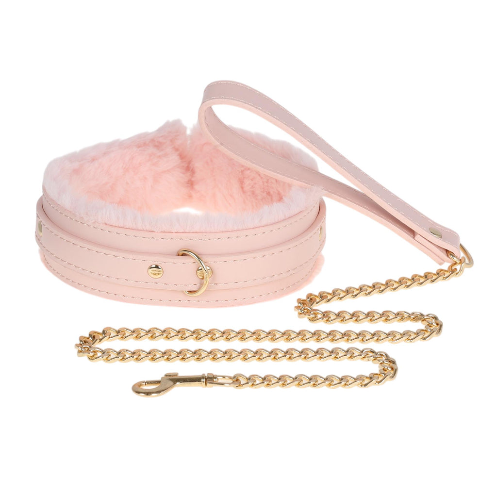 Pink Fluffy Collar & Chain Leash by Fetish Pleasure Play