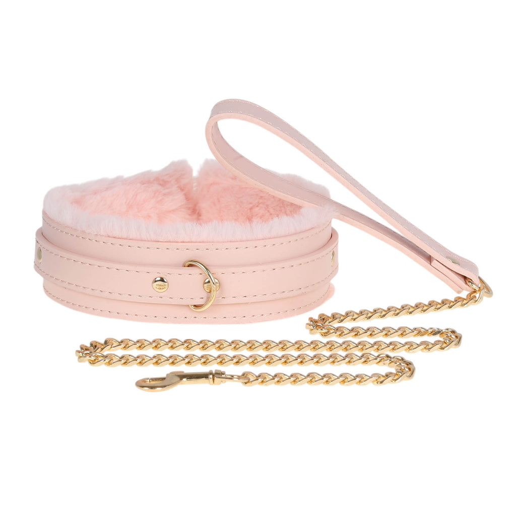 Pink Fluffy Collar & Chain Leash by Fetish Pleasure Play