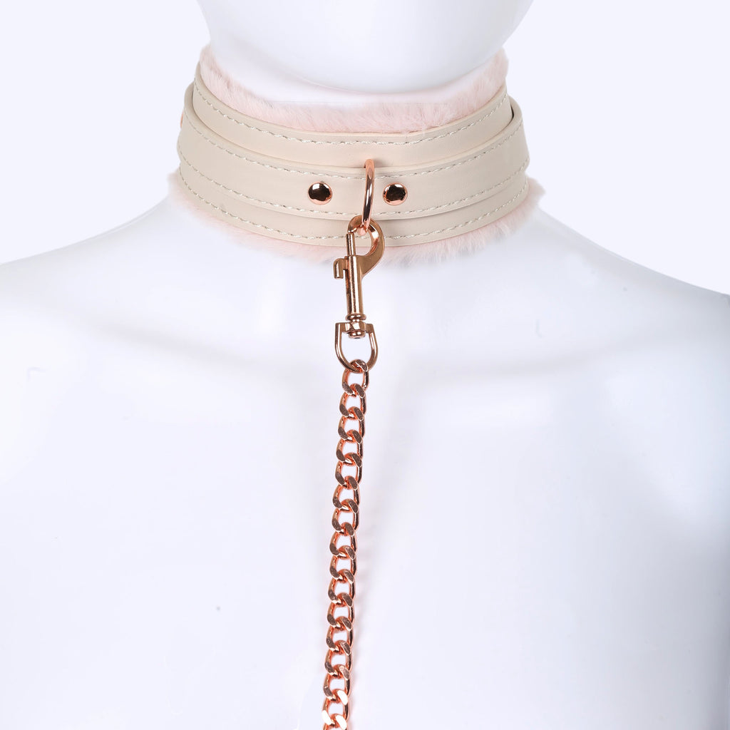 Pink Fluffy Collar & Chain Leash by Fetish Pleasure Play