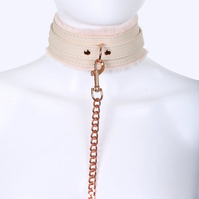 Pink Fluffy Collar & Chain Leash by Fetish Pleasure Play