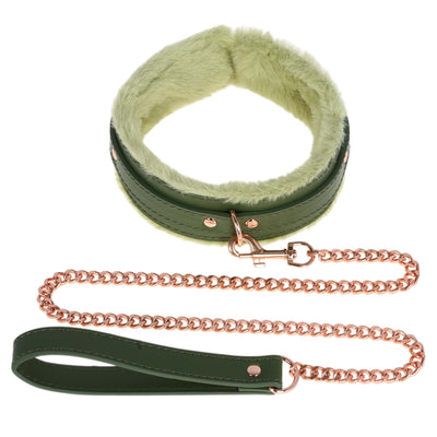 Dark Green Fluffy Collar & Chain Leash by Fetish Pleasure Play