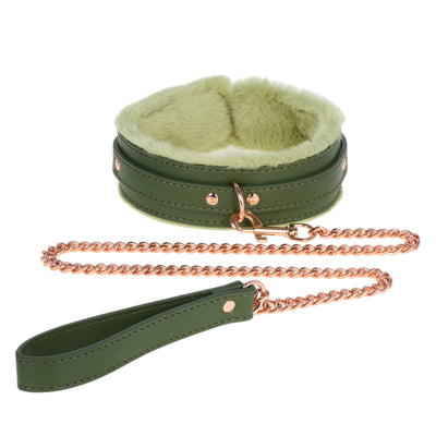 Dark Green Fluffy Collar & Chain Leash by Fetish Pleasure Play