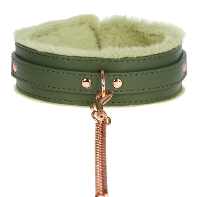 Dark Green Fluffy Collar & Chain Leash by Fetish Pleasure Play