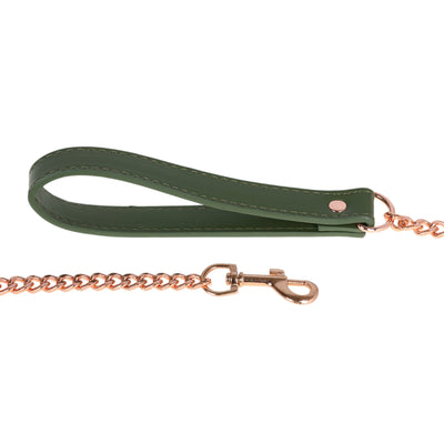Dark Green Fluffy Collar & Chain Leash by Fetish Pleasure Play