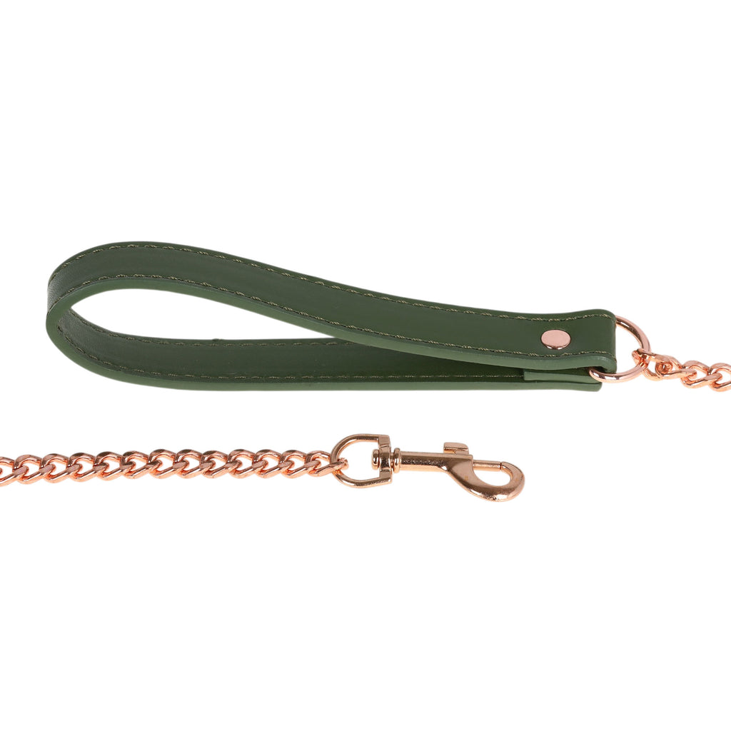 Dark Green Fluffy Collar & Chain Leash by Fetish Pleasure Play