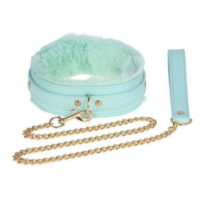 Tiffany Blue Fluffy Collar & Leash by Fetish Pleasure Play